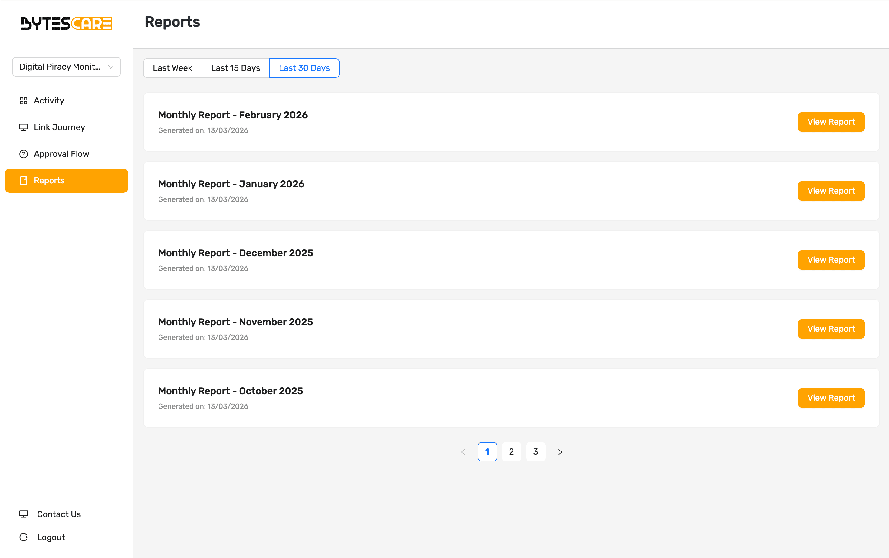 Reports list dashboard